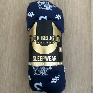 TRUE RELIGION LUXURY Fleece Sleepwear Pants PJ Loungewear Navy Small 28-30